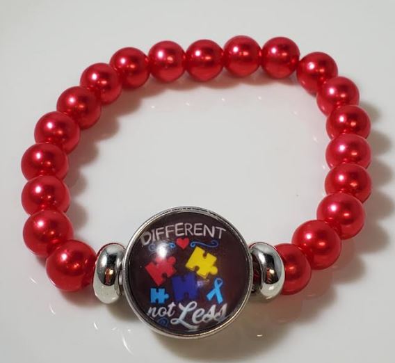 B823 Red Pearl Different Not Less Autism Awareness Bracelet - Iris Fashion Jewelry