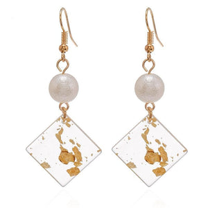 E1117 Clear Acrylic Gold Flakes Earrings - Iris Fashion Jewelry
