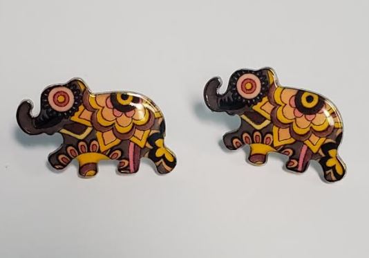 L252 Brown Colorful Festive Elephant Earrings - Iris Fashion Jewelry