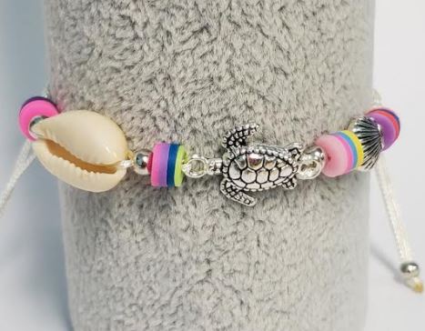 B914 White Cord Sea Turtle Bead Bracelet - Iris Fashion Jewelry