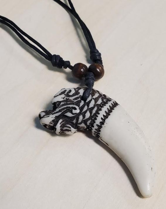 N171 Beast Tooth on Leather Cord Necklace - Iris Fashion Jewelry