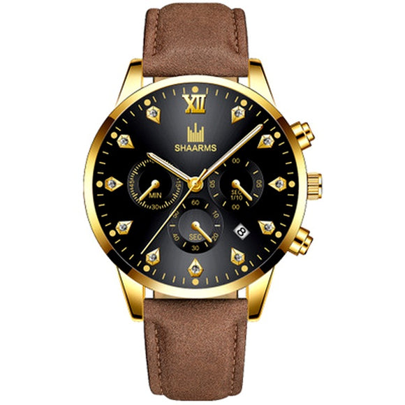 W04 Brown Band Gold Techno Time Collection Quartz Watch - Iris Fashion Jewelry