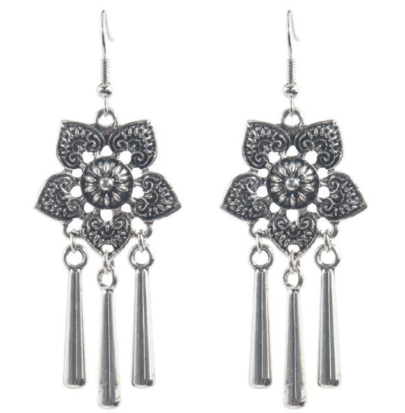 E690 Silver Flower Tassel Earrings - Iris Fashion Jewelry