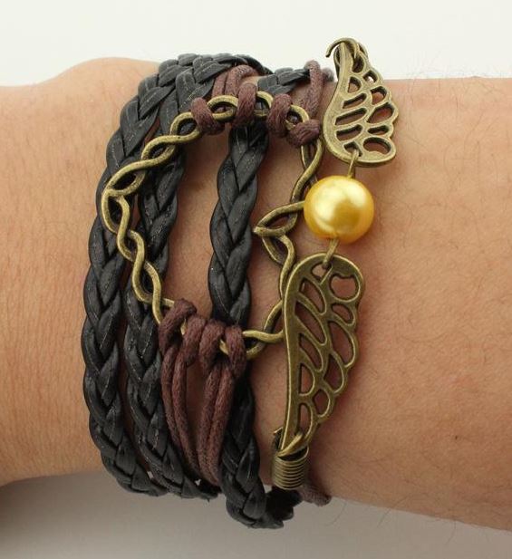 B475 Brown Twisted Heart Wings Leather Layered Bracelet - Iris Fashion Jewelry