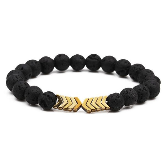 B130 Black Lava Stone Gold Arrows Bracelet - Iris Fashion Jewelry