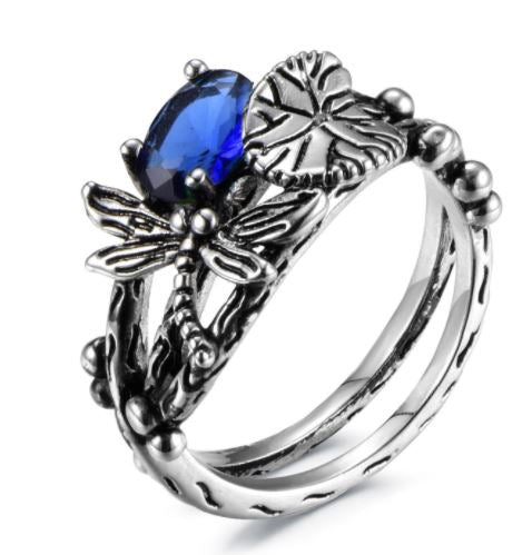 R177 Silver Royal Blue Gemstone Dragonfly Ring - Iris Fashion Jewelry