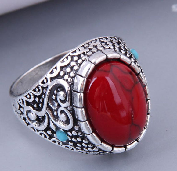 R186 Silver Red Crackle Stone Ring - Iris Fashion Jewelry