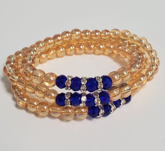 B399 Champagne Beaded Royal Blue Gemstones Bracelet - Iris Fashion Jewelry