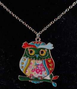 N1611 Silver Enamel Owl Necklace with FREE EARRINGS - Iris Fashion Jewelry