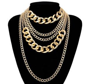 N1669 Gold Multi Chains Statement Necklace with FREE Earrings - Iris Fashion Jewelry