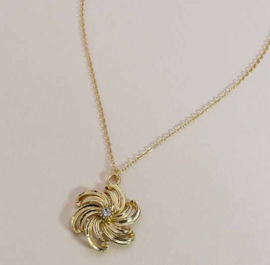 N538 Gold Swirl Design with Rhinestone Necklace FREE Earrings - Iris Fashion Jewelry