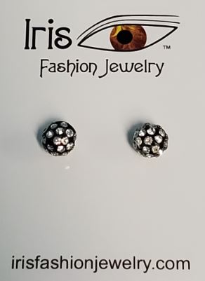 *E721 Black Crystal Rhinestone Covered Ball Magnetic Earrings - Iris Fashion Jewelry