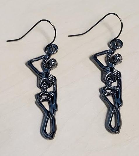 E1186 Gun Metal Hanging Skeleton Dangle Earrings - Iris Fashion Jewelry
