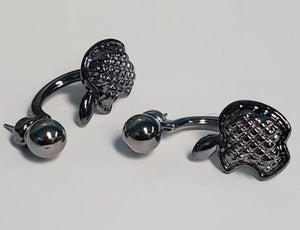 *E602 Gun Metal Apple Peek a Boo Earrings - Iris Fashion Jewelry