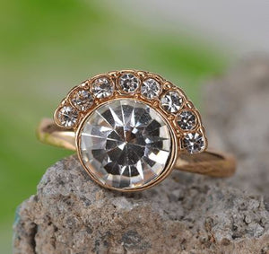 R61 Gold Half Circle Rhinestones Ring - Iris Fashion Jewelry