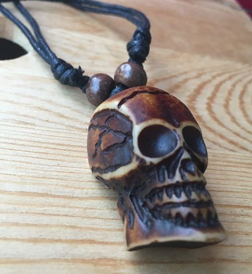 N988 Skull on Leather Cord Necklace - Iris Fashion Jewelry