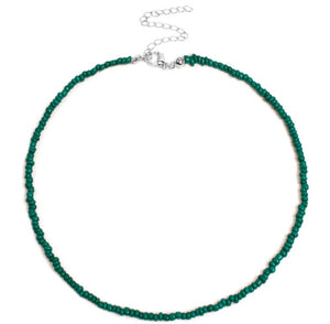 N494 Silver Green Seed Bead Choker Necklace with FREE Earrings - Iris Fashion Jewelry
