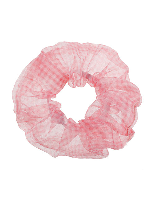 H191 Peach Checkered Mesh Hair Scrunchie - Iris Fashion Jewelry