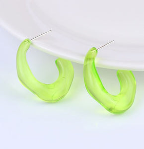 E1768 Lime Green Acrylic Irregular Hoop Earrings - Iris Fashion Jewelry