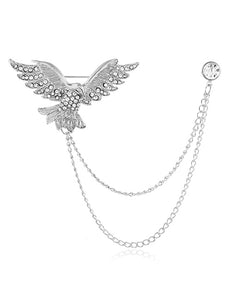 F132 Silver Rhinestone Eagle with Chain Fashion Pin - Iris Fashion Jewelry