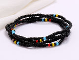 B1105 Black & Multi Seed Beads Strand Bracelet - Iris Fashion Jewelry