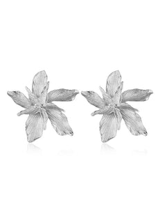 E1629 Large Silver Flower Earrings - Iris Fashion Jewelry