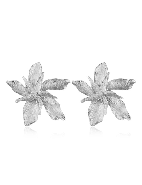 E1629 Large Silver Flower Earrings - Iris Fashion Jewelry