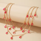 N1072 Gold Pink Teardrop Gemstone Layered Necklace FREE Earrings - Iris Fashion Jewelry