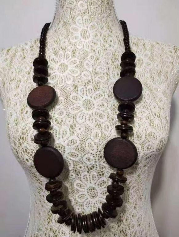N1185 Brown Wooden Necklace with FREE Earrings - Iris Fashion Jewelry