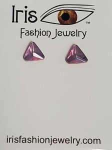 *E154 Pink Triangle Gemstone Magnetic Earrings - Iris Fashion Jewelry