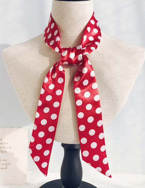 H501 Red White Polka Dot Design Satin Scarf - Iris Fashion Jewelry