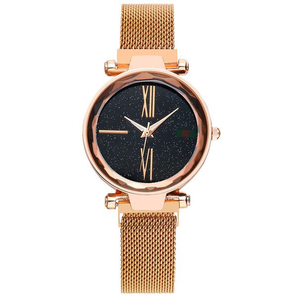 W93 Champagne Galaxy Mesh Magnet Band Collection Quartz Watch - Iris Fashion Jewelry