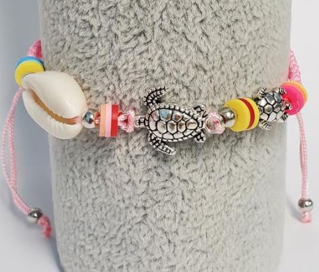 B916 Light Pink Cord Sea Turtle Bead Bracelet - Iris Fashion Jewelry