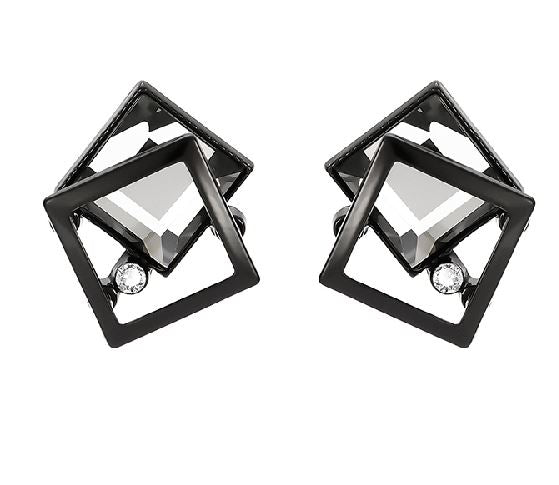 E1610 Black Square Gemstone Earrings - Iris Fashion Jewelry