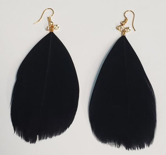 *E1072 Large Black Feather with Rhinestone Earrings - Iris Fashion Jewelry