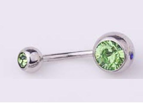 P08 Silver Double Ball Light Green Gemstone Belly Button Ring - Iris Fashion Jewelry