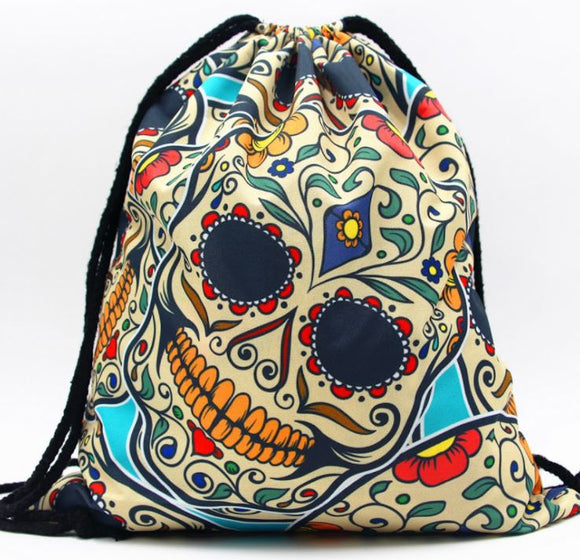 G117 Sugar Skull Drawstring Bag - Iris Fashion Jewelry