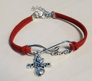 B935 Red I Love Softball Leather Cord Bracelet - Iris Fashion Jewelry