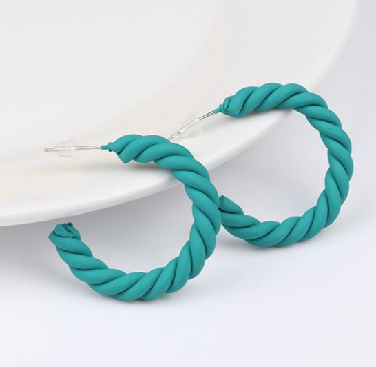 E1801 Teal Twisted Hoop Earrings - Iris Fashion Jewelry