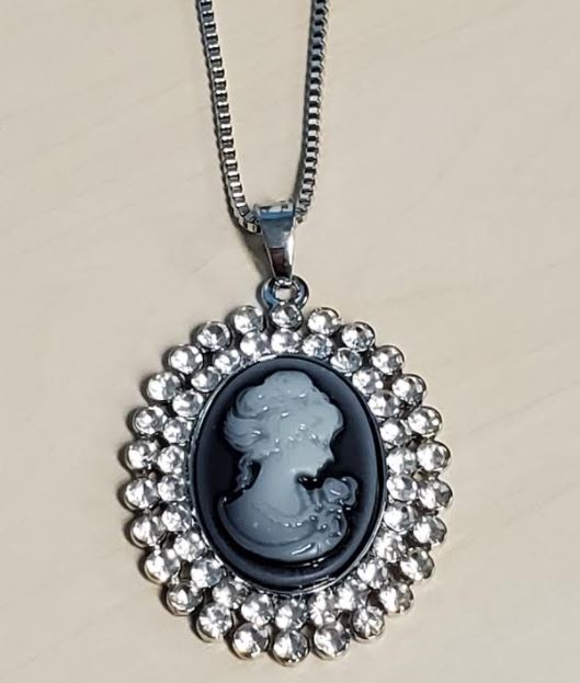 N1800 Silver Portrait with Rhinestones Necklace with FREE Earrings - Iris Fashion Jewelry