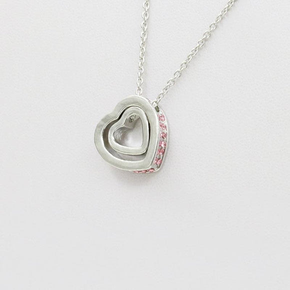 N1570 Silver Multi Heart Light Pink Rhinestones Necklace with FREE Earrings - Iris Fashion Jewelry