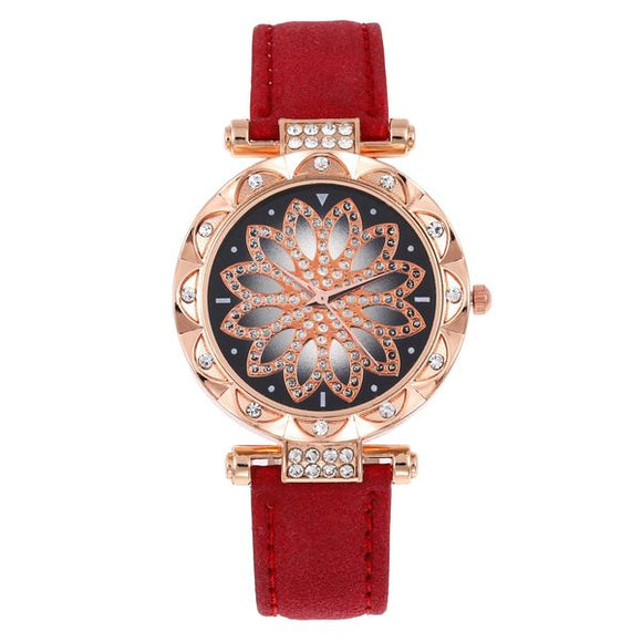 W118 Red Band Elegant Flower Collection Quartz Watch - Iris Fashion Jewelry