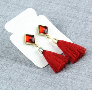 E750 Red Gemstone Tassel Earrings - Iris Fashion Jewelry