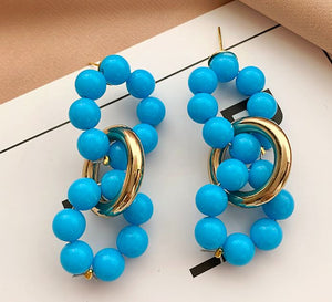 E505 Gold Fashion Blue Bead Multi Circle Earrings - Iris Fashion Jewelry