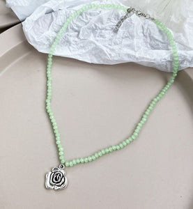 N1866 Silver Mint Green Bead Rose Necklace with FREE Earrings - Iris Fashion Jewelry