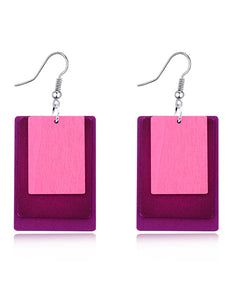 E636 Shades of Pink Wooden Rectangle Earrings - Iris Fashion Jewelry