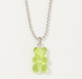 L387 Lime Green Gummy Bear on Beaded Chain Necklace FREE Earrings - Iris Fashion Jewelry