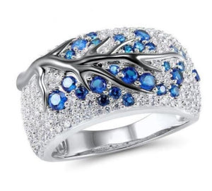 R35 Silver Light Blue Rhinestone Tree Design Ring - Iris Fashion Jewelry
