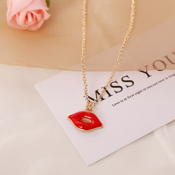 N782 Gold Red Lips Necklace with FREE Earrings - Iris Fashion Jewelry