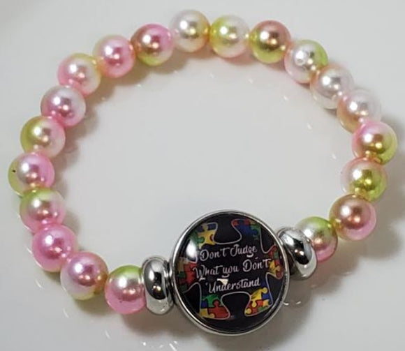 B1018 Pink & Yellow Pearls Don't Judge What You Don't Understand Autism Awareness Bracelet - Iris Fashion Jewelry